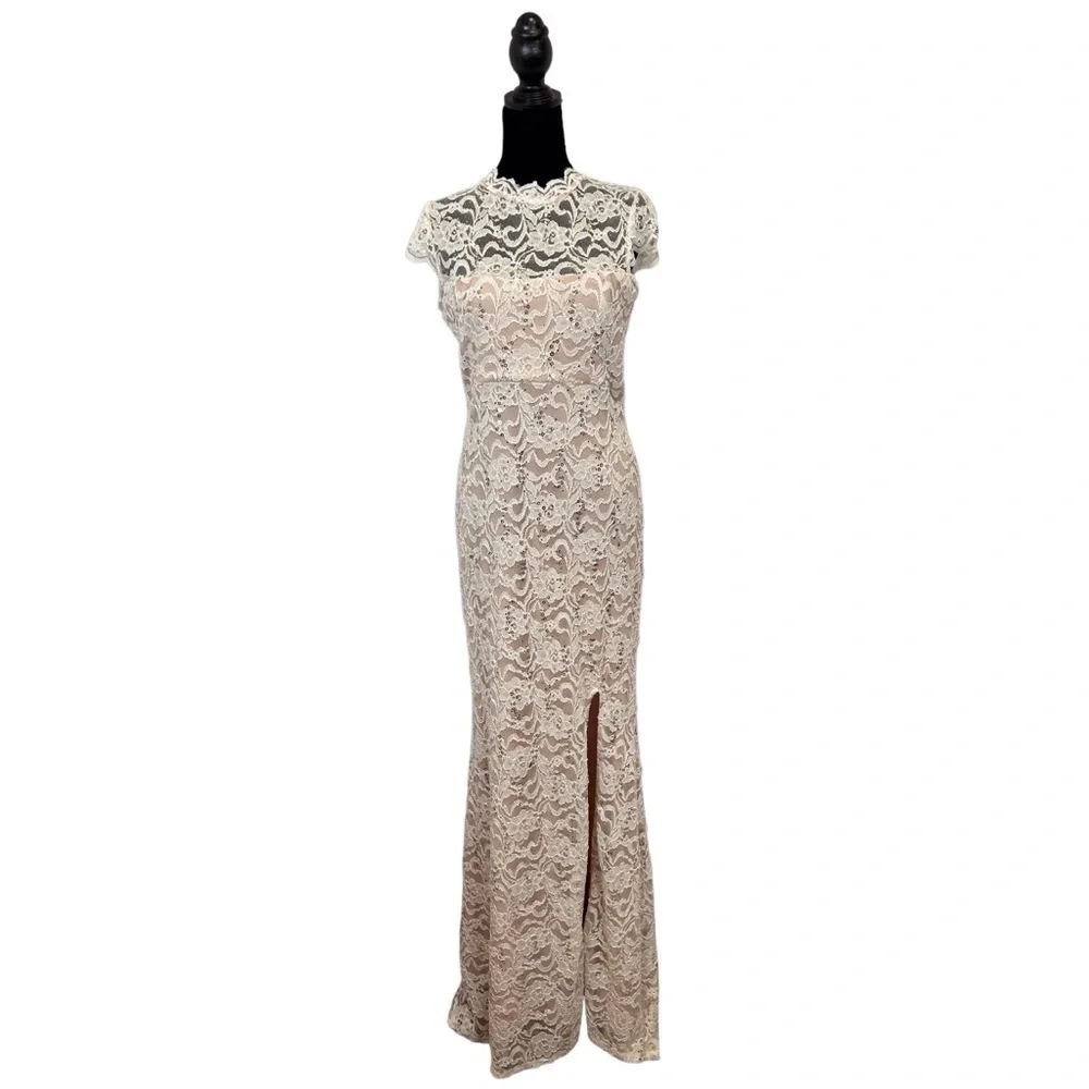 Jump Apparel Cocktail/Prom/Party Dress Juniors Cream/Nude Lace Size-11 EUC - Picture 4 of 12